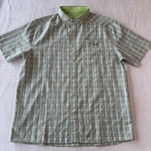 Under Armour Mens XL Green Plaid Short Sleeve Fitted Button Down Shirt 1369304